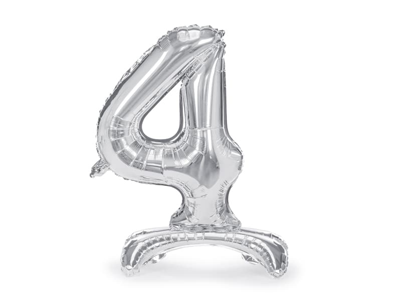 Stojący balon foliowy Cyfra"4" srebny, 70cm/1op
