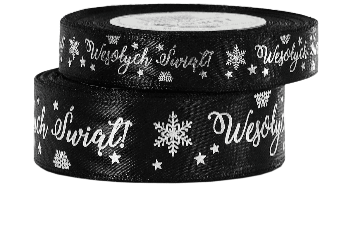 Wstążka metal Wes. Świąt, 25mm/18mb, czarna/srebro