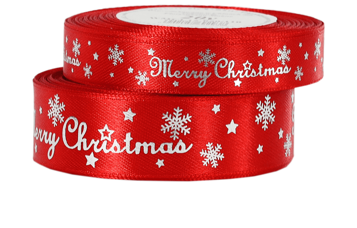Wstążka metal Merry Christmas 25mm/18m, cz/srebro