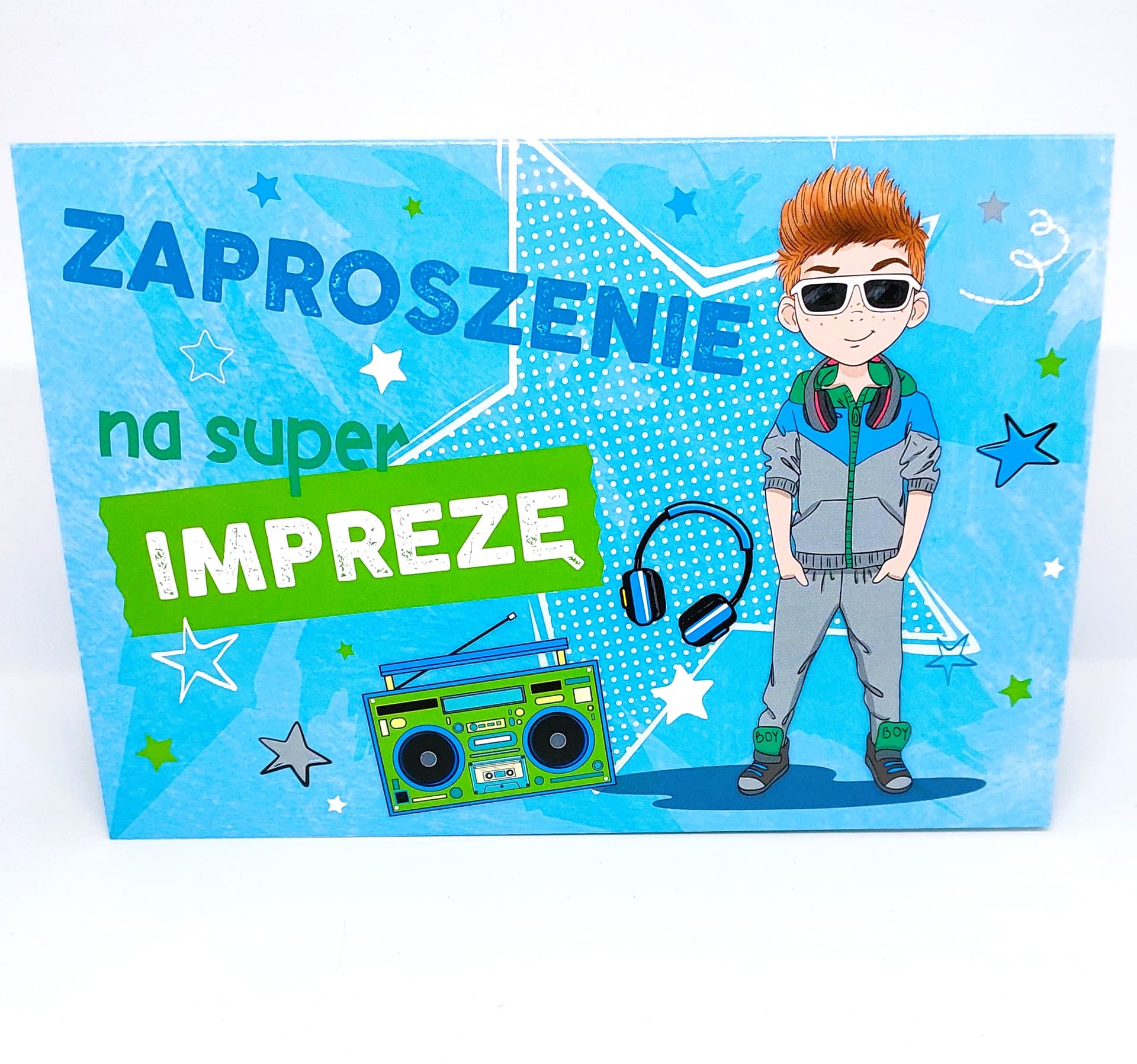 Zaproszenie niebieski chłopiec na URODZINY, 1 szt.