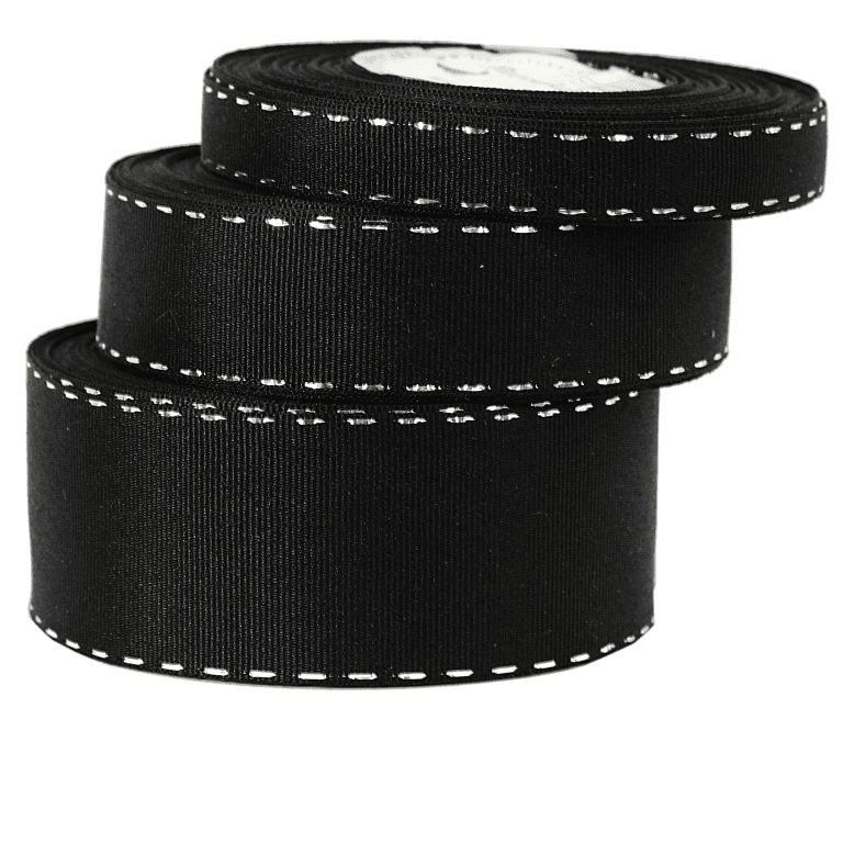 Wstążka rypsowa w srebrne prążki 25mm/18mb, czarna