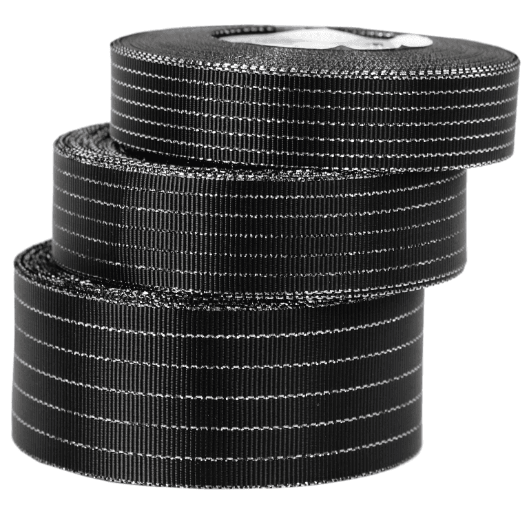 Wstążka rypsowa w srebrne linie, 25mm/18mb, czarna
