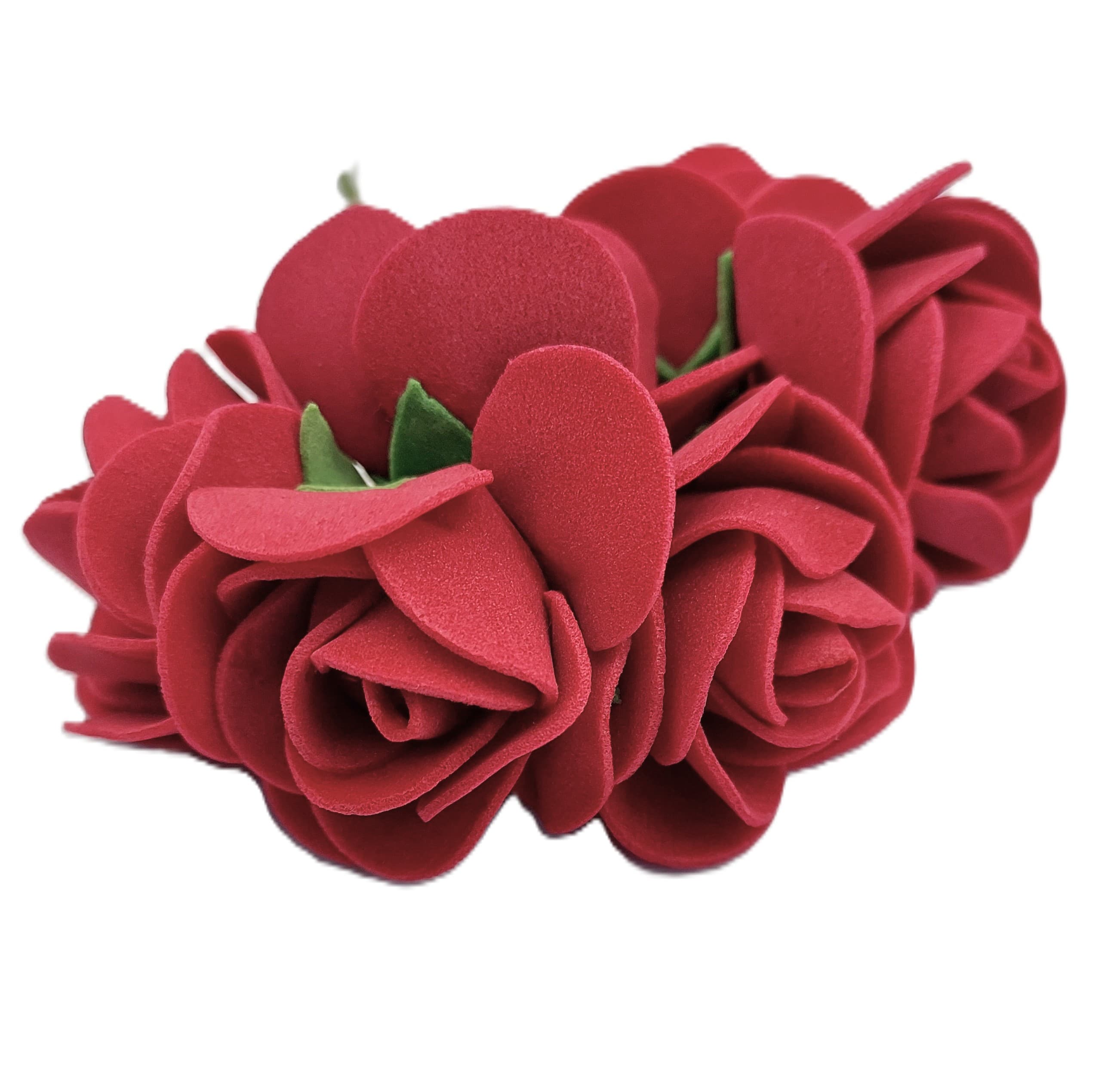 Piankowe kwiaty na drucie śr.3cm/6x6szt, bordowe