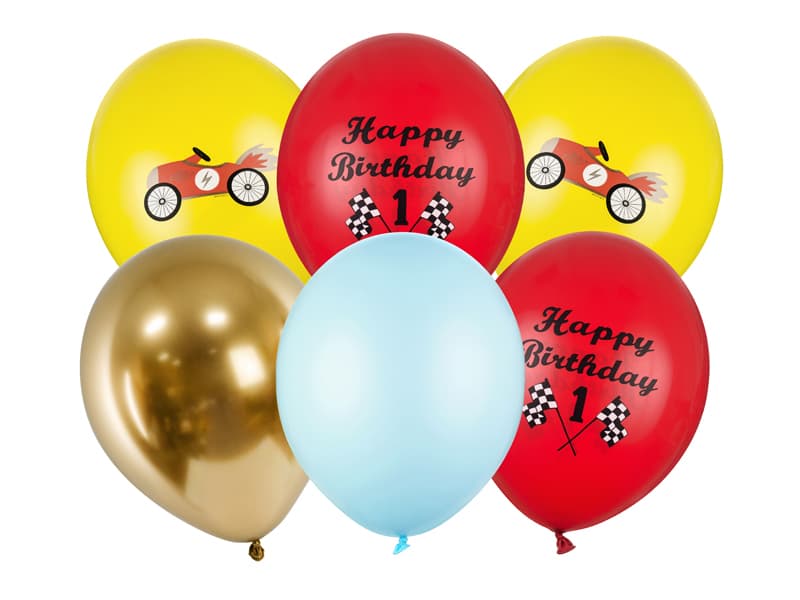 Balony 30cm, Happy Birthday samochód, mix, 6 szt.