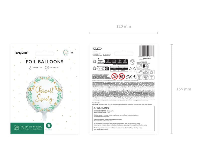 Balon foliowy "Chrzest Święty" 45 cm