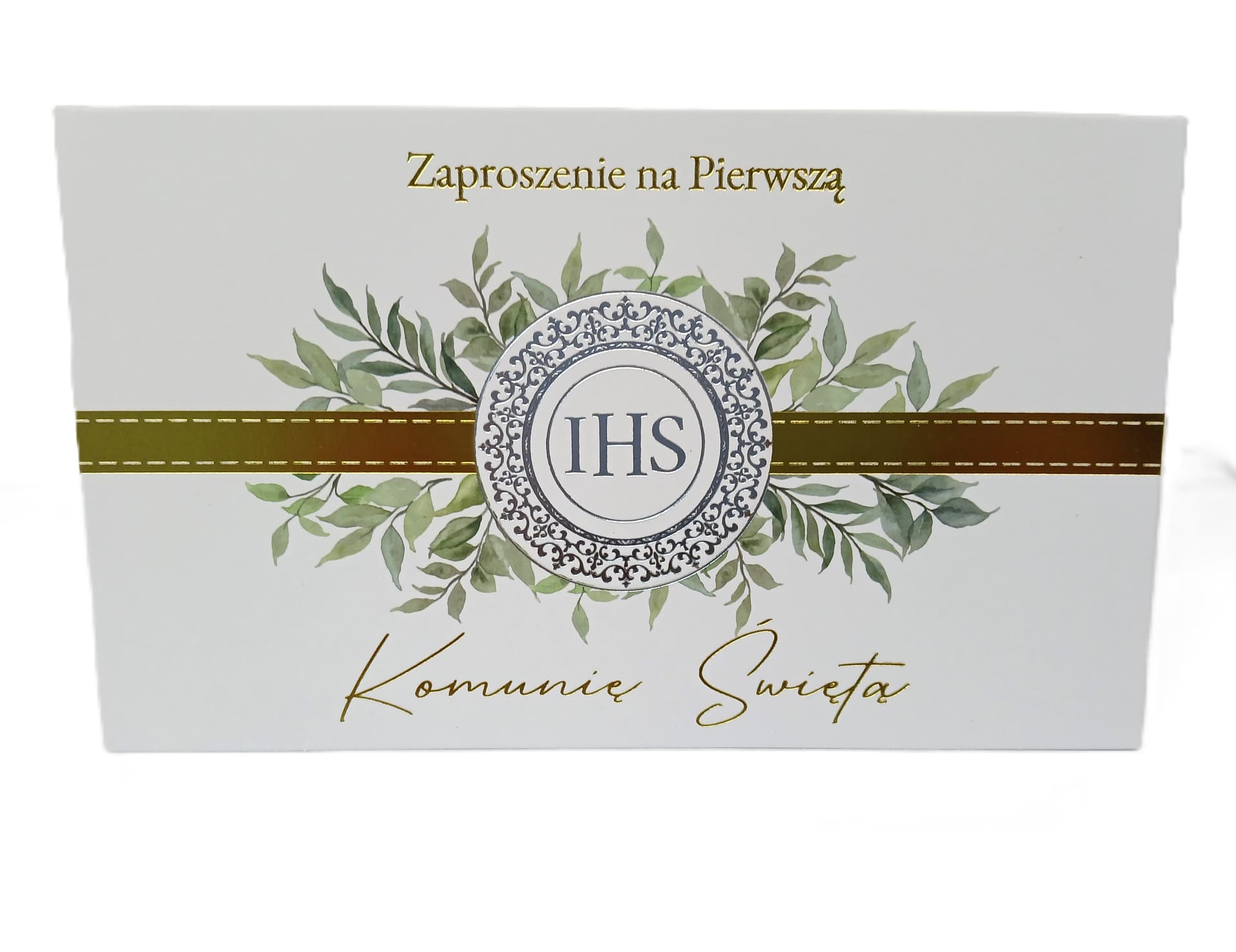 Zaproszenie Komunia Święta gałązki-podłużne 1 szt.