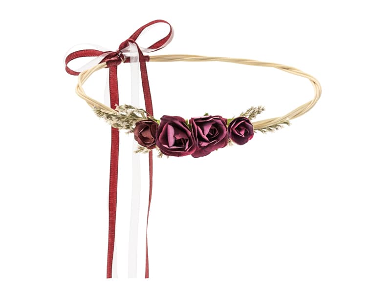 Wianek boho rustykalny, bordowy, 18cm