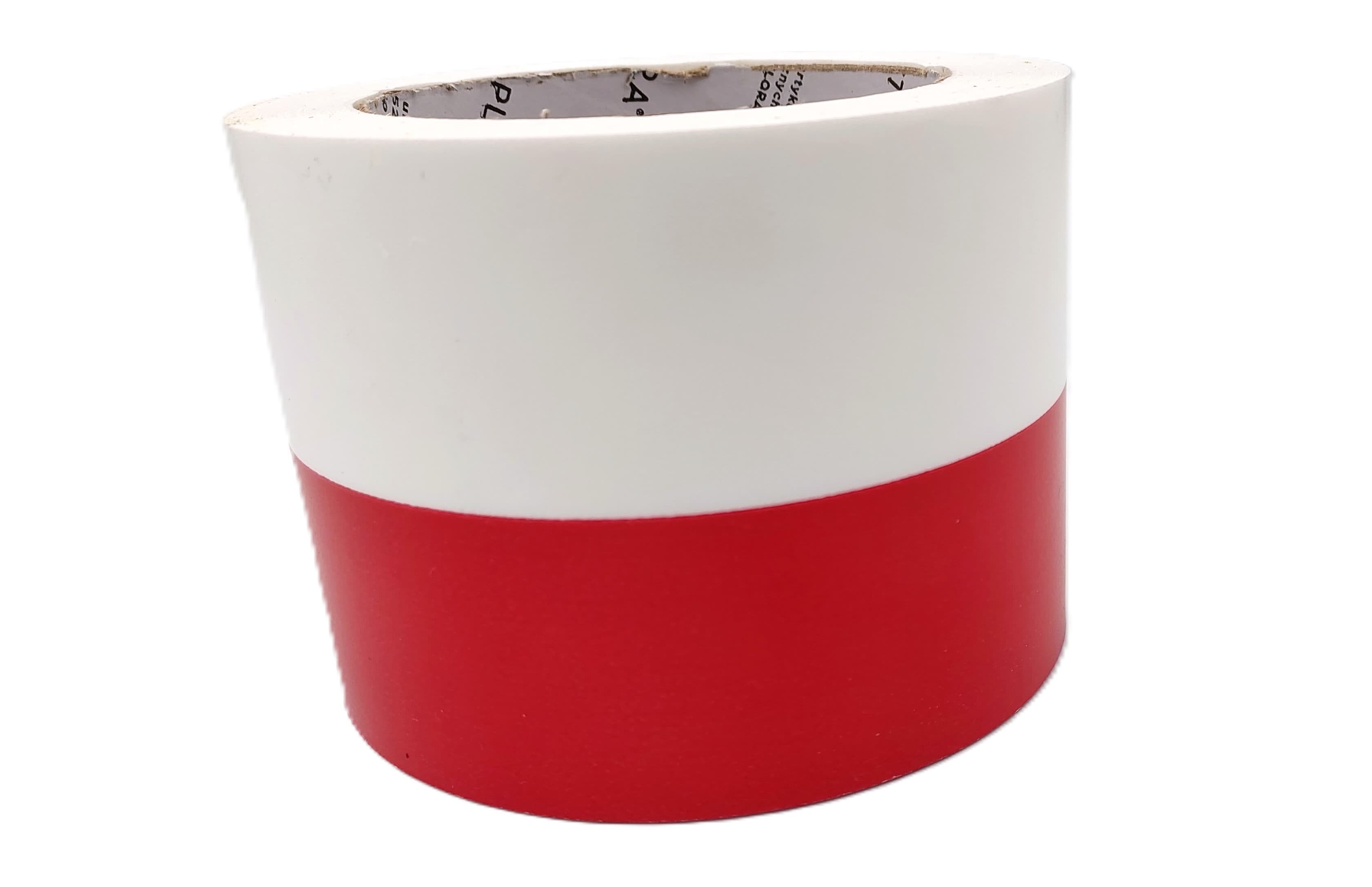 Wstążka plastikowa szarfa biało/czerwona 8cm/45mb