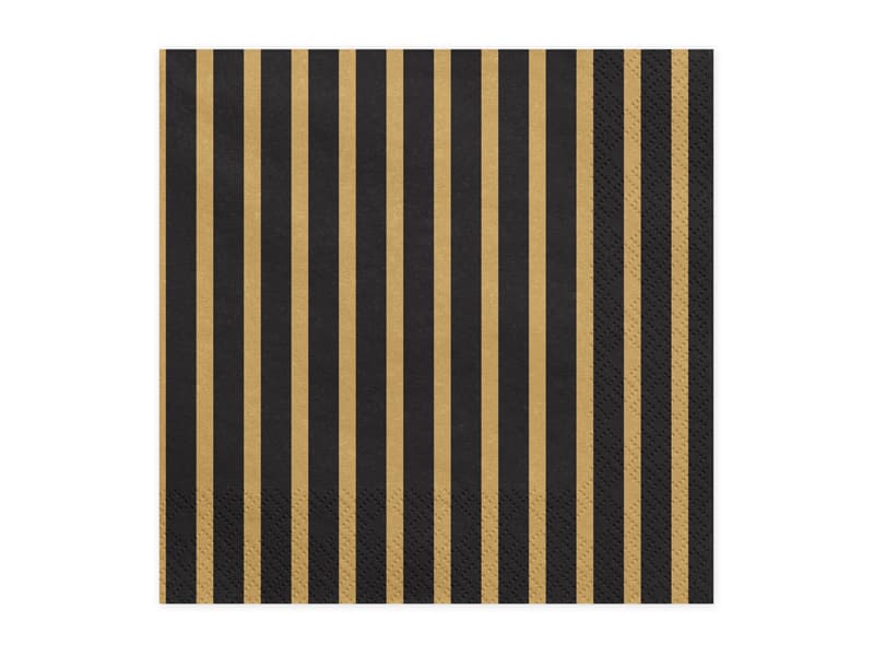 Serwetki paski złoto - czarne 33x33cm/20sztuk