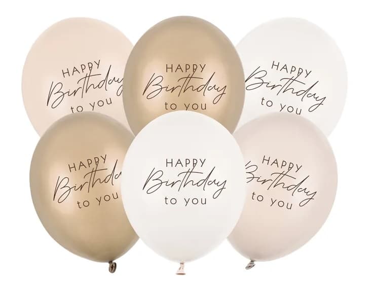Balony 30 cm, Happy Birthday, mix beżowy