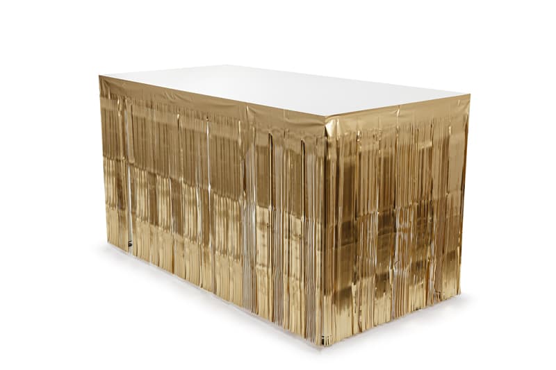 Skirting foliowy z frędzlami, złoty, 300x80cm