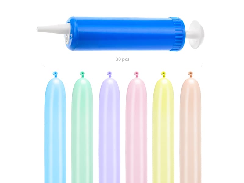 Balony modeliny pastelowe 130cm z pompką, mix