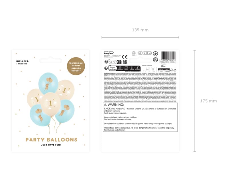 Balony 30 cm, Myszki z cyferką 1, Light Blue