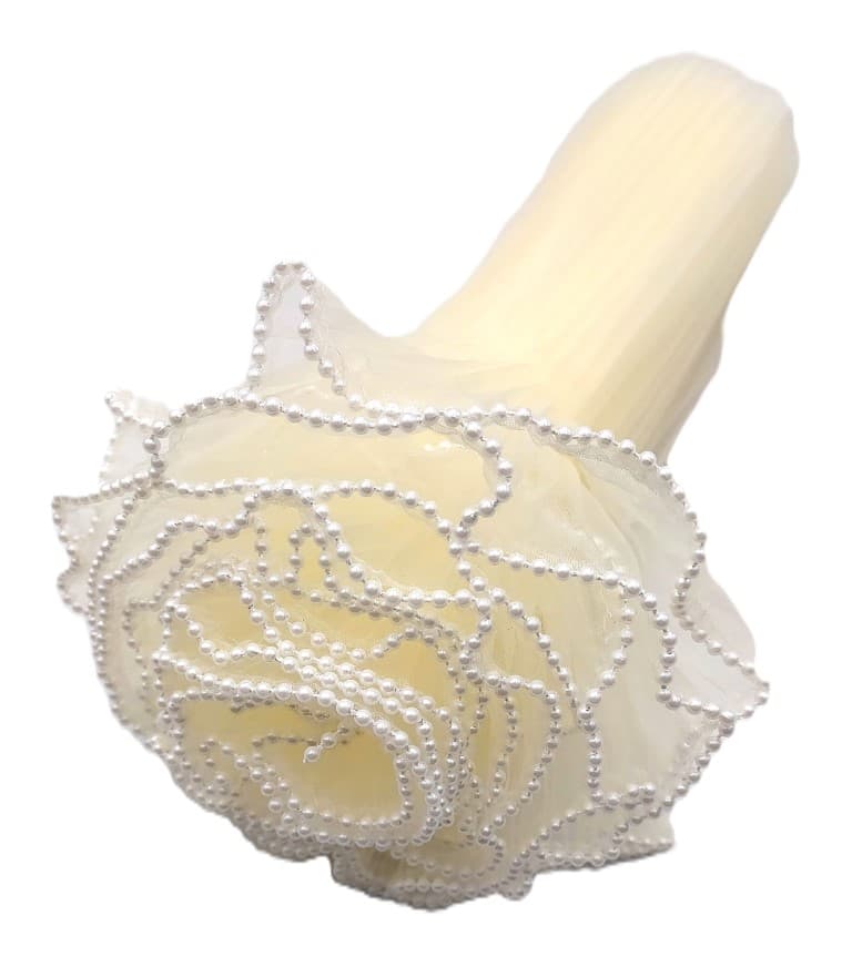 Sztywny tiul z perełkami, 28cm/3,8mb, kremowy