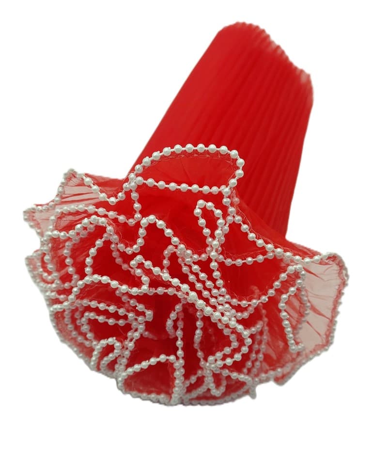 Sztywny tiul z perełkami, 28cm/3,8mb, czerwony