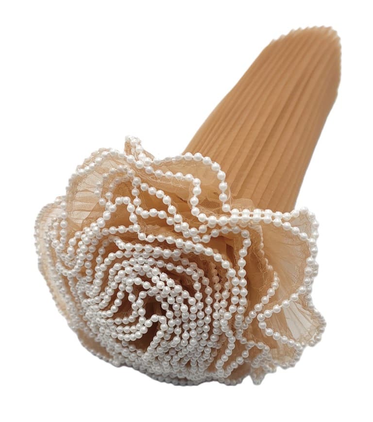 Sztywny tiul z perełkami, 28cm/3,8mb, cappuccino
