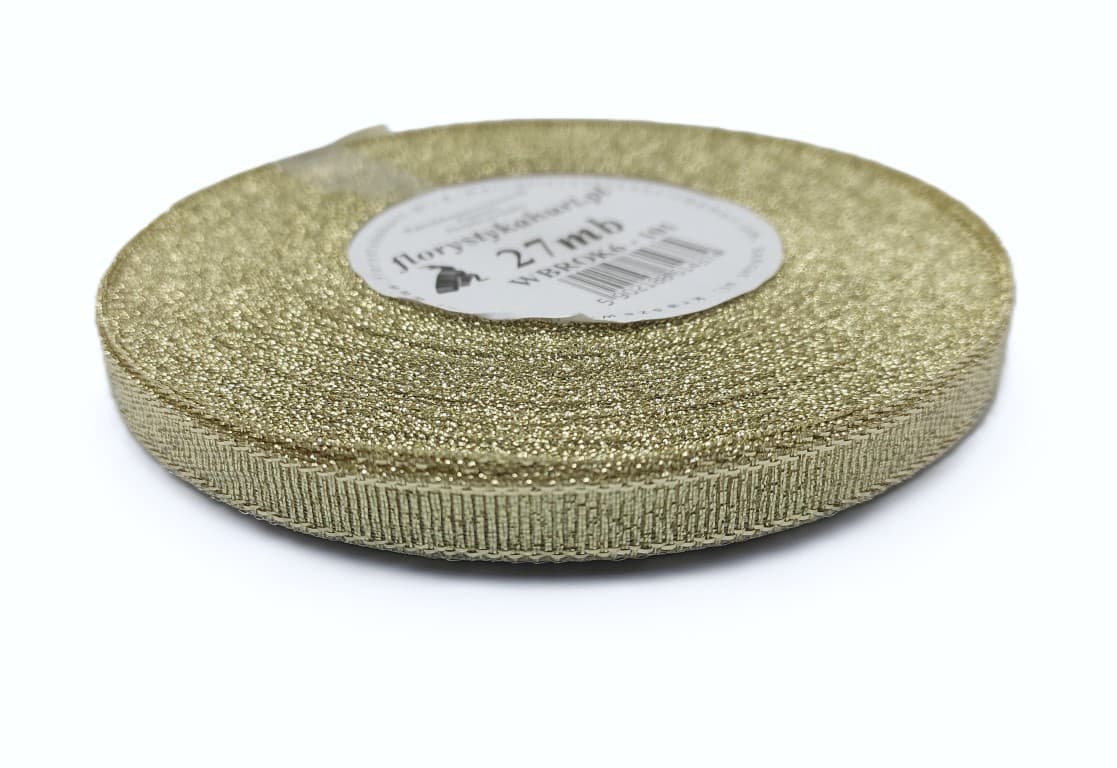 Wstążka brokatowa 6mm/27mb, jasne złoto