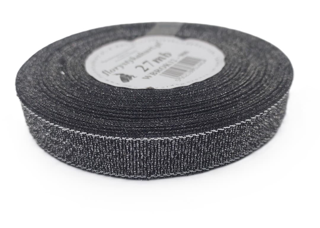Wstążka brokatowa 12mm/27mb, czarna