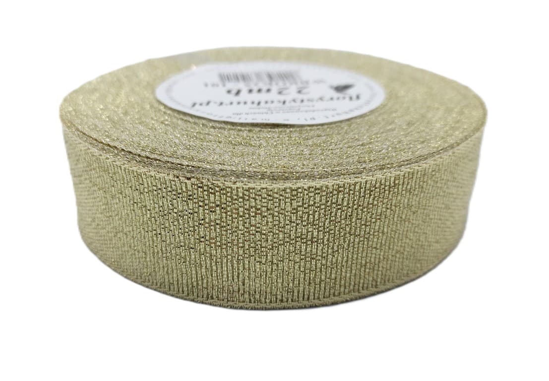 Wstążka brokatowa 25mm/22mb, jasne złoto