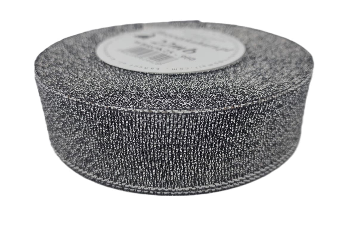 Wstążka brokatowa 25mm/22mb, czarna