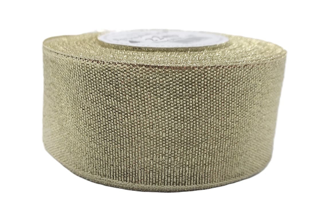 Wstążka brokatowa 38mm/22mb, jasne złoto