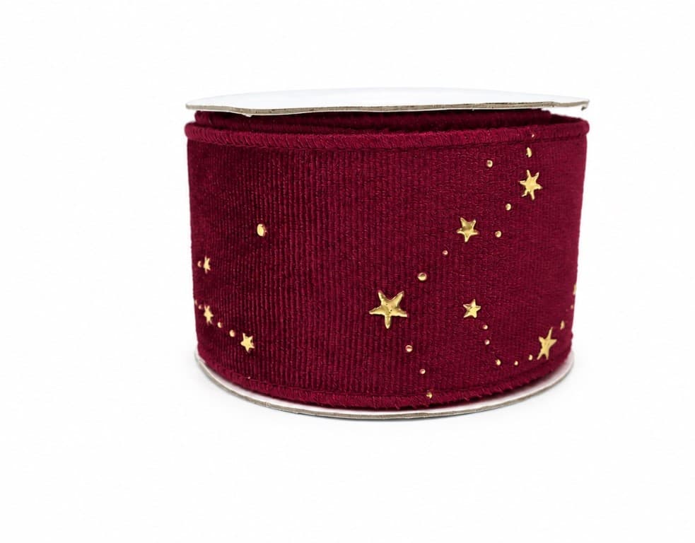 Wstążka z drutem VELVET GWIAZDKI 50mm/5y, bordowa