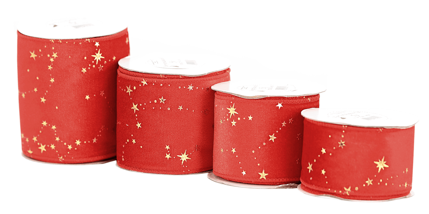 Wstążka z drutem VELVET GWIAZDKI 75mm/5y, czerwona