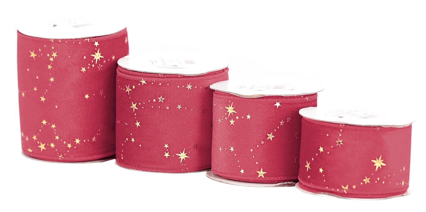 Wstążka z drutem VELVET GWIAZDKI 75mm/5 c.czerwona