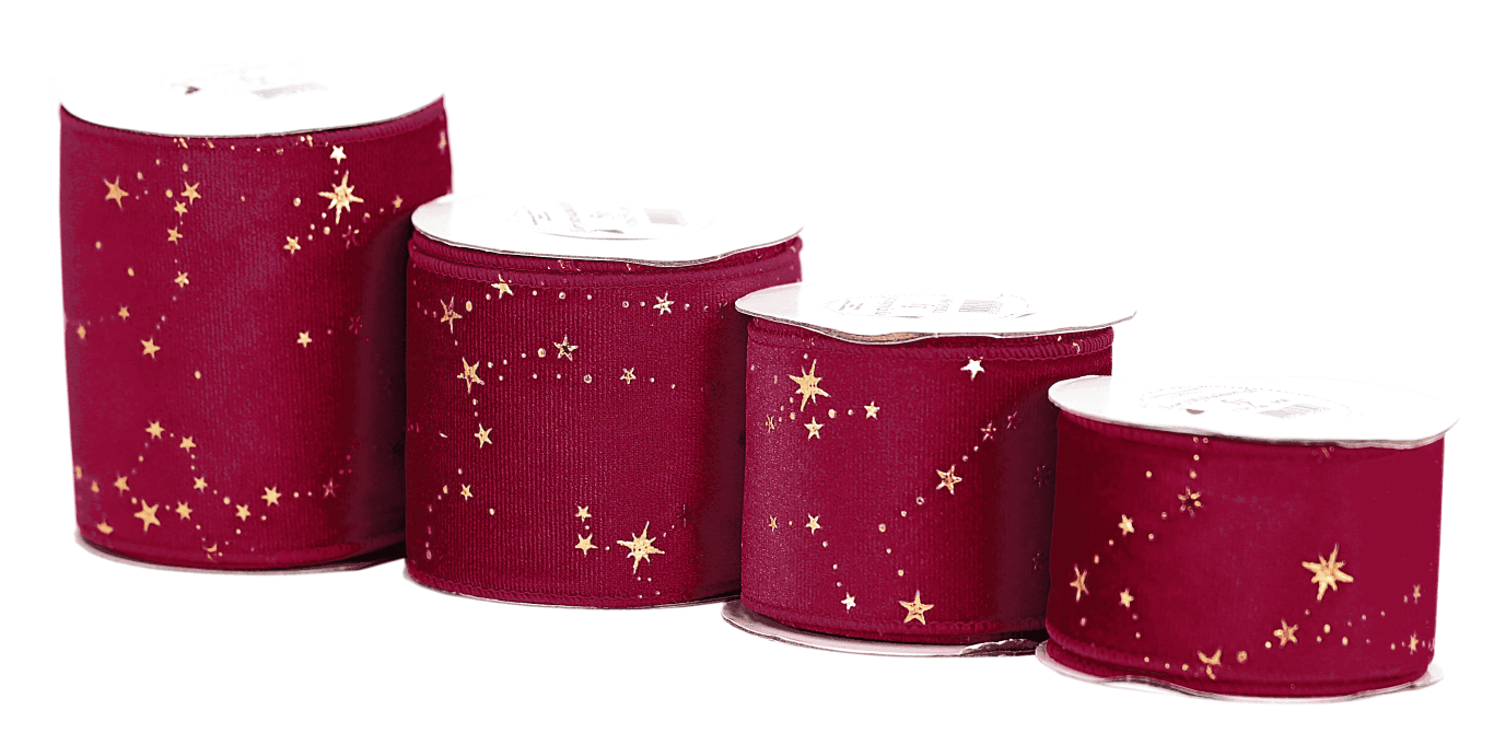 Wstążka z drutem VELVET GWIAZDKI 63mm/5y, bordowa