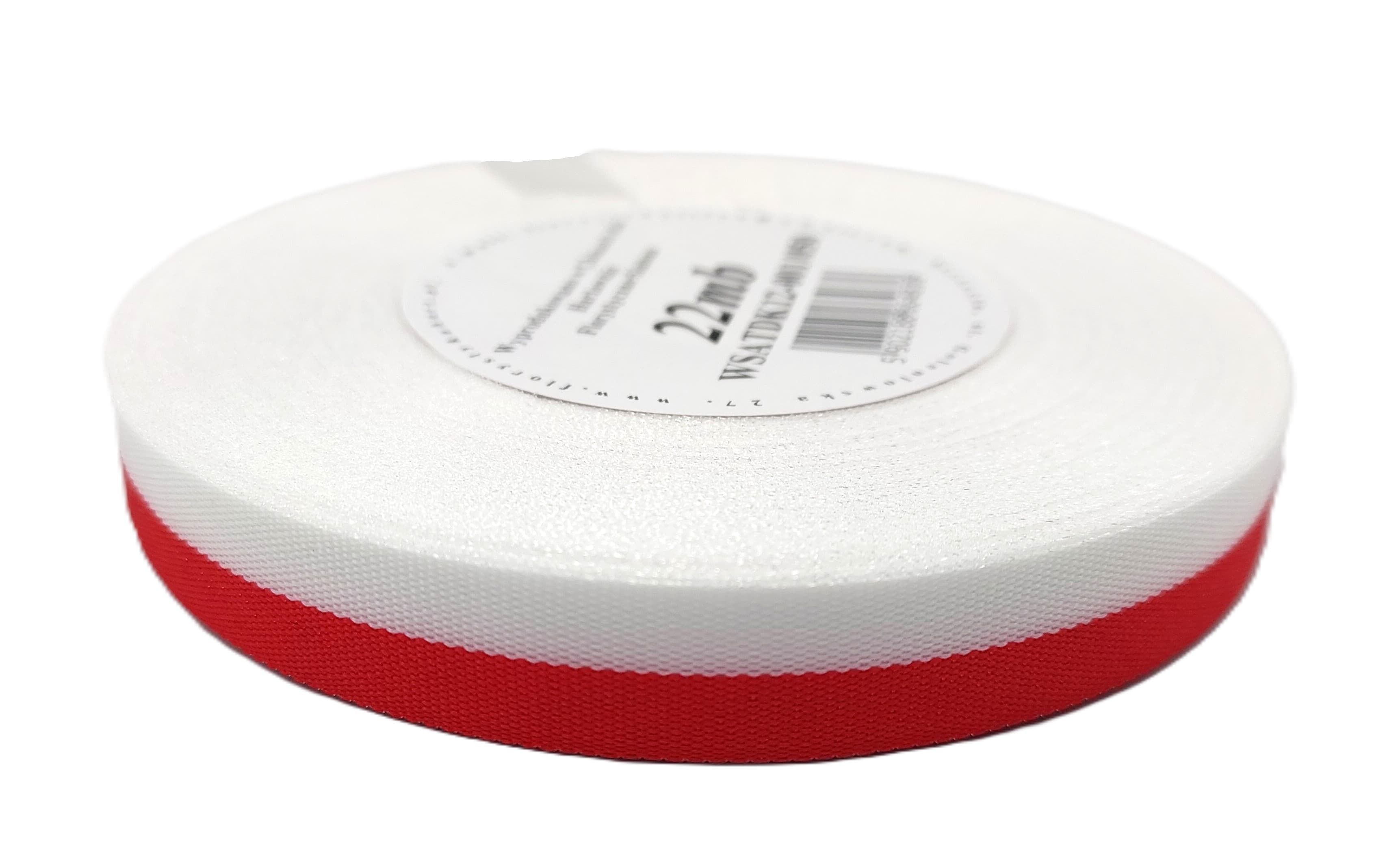 Wstążka satynowa biało-czerwona, 12mm/22mb