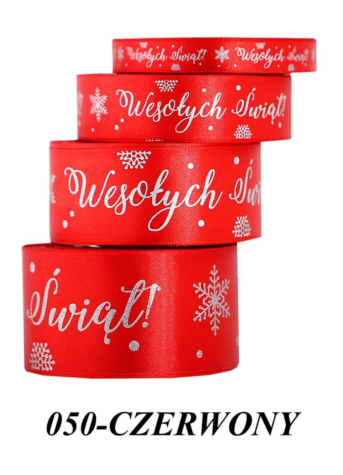 Wstążka Wesołych Świąt metal 12mm/22mb, czerwona