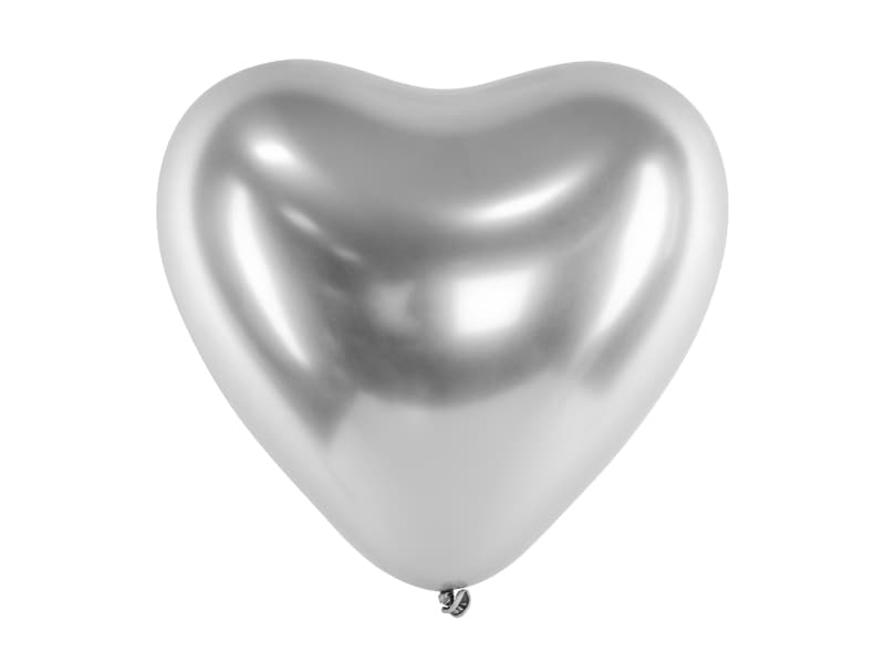 Balon metaliczny, srebrne serca, 30 cm, 5 szt.