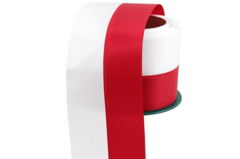 Wstążka materiałowa, biało/czerwona, 8cm/10mb